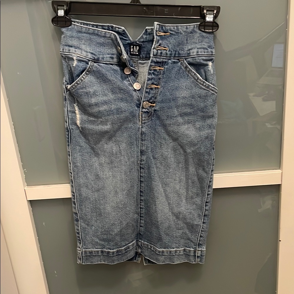 GAP Blue Classic Denim Pencil Skirt with Button Fly, 24P